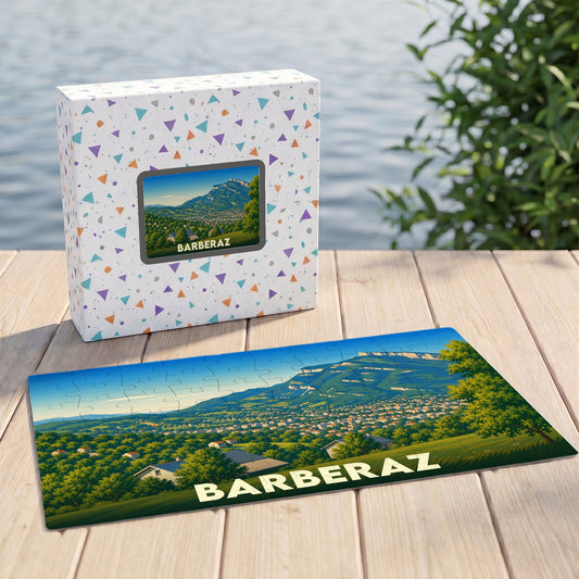 Puzzle souvenir de la ville de Barberaz illustrant un paysage de montagne stylisé.