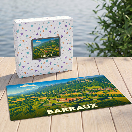 Puzzle souvenir de la ville de Barraux illustré d'un paysage panoramique stylisé.