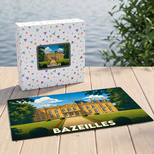 Puzzle souvenir de la ville de Bazeilles représentant son château dans un style illustré.