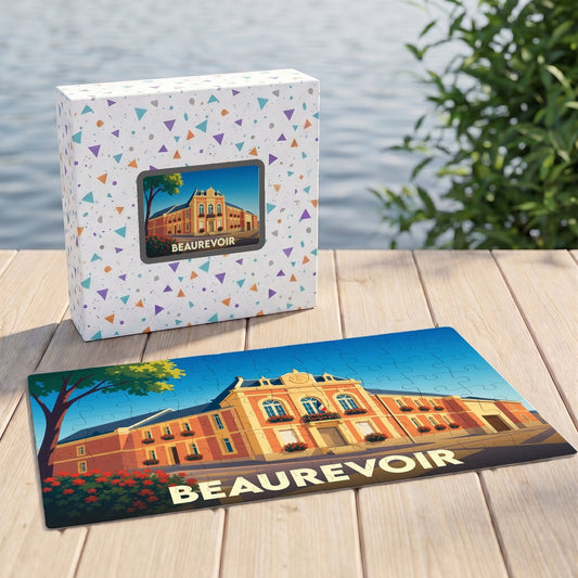Puzzle souvenir de la ville de Beaurevoir avec une illustration stylisée.