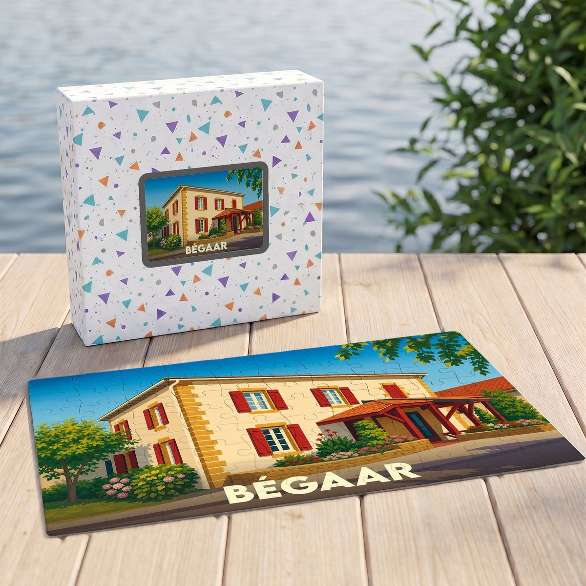 Puzzle souvenir de la ville de Bégaar illustrant une maison traditionnelle landaise.