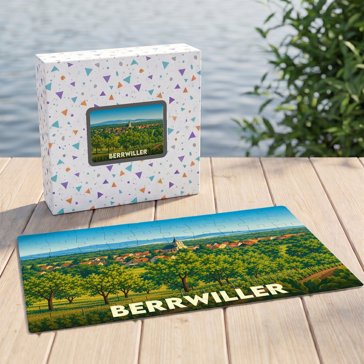 Puzzle souvenir de la ville de Berrwiller avec une illustration de son paysage.
