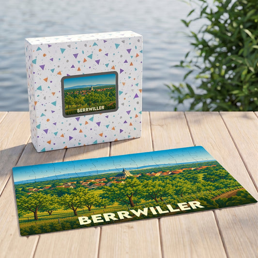 Puzzle souvenir de la ville de Berrwiller avec une illustration de son paysage.