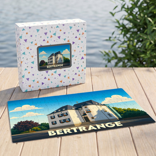 Puzzle souvenir de la ville de Bertrange avec une illustration stylisée de son architecture.