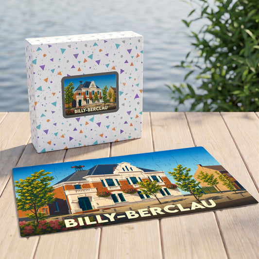 Puzzle souvenir de la ville de Billy-Berclau avec une illustration stylisée.