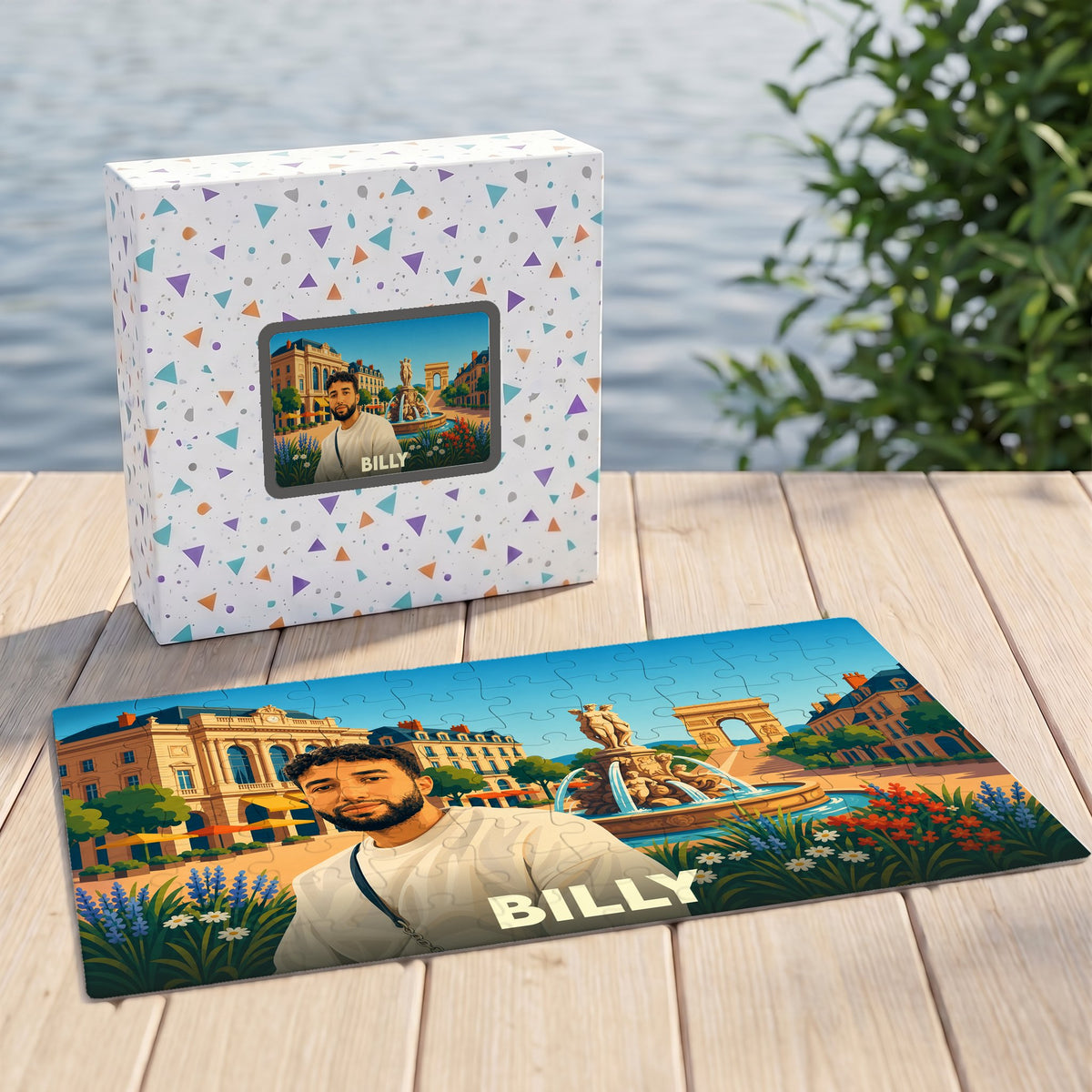 Puzzle souvenir de la ville de Billy avec une illustration stylisée.