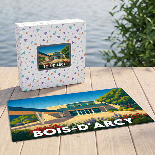 Puzzle souvenir de la ville de Bois-d'Arcy avec une illustration stylisée et colorée.
