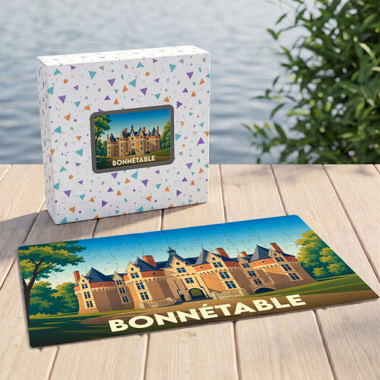 Puzzle souvenir de la ville de Bonnétable avec une illustration stylisée de son château.