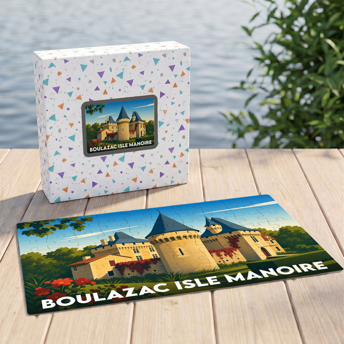 Puzzle souvenir de la ville de Boulazac Isle Manoire illustrant son patrimoine architectural.