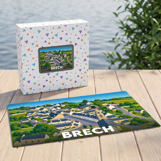 Puzzle souvenir de la ville de Brech avec une illustration stylisée.