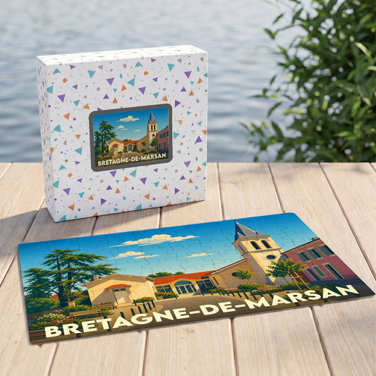 Puzzle souvenir de la ville de Bretagne-de-Marsan avec une illustration colorée et stylisée.