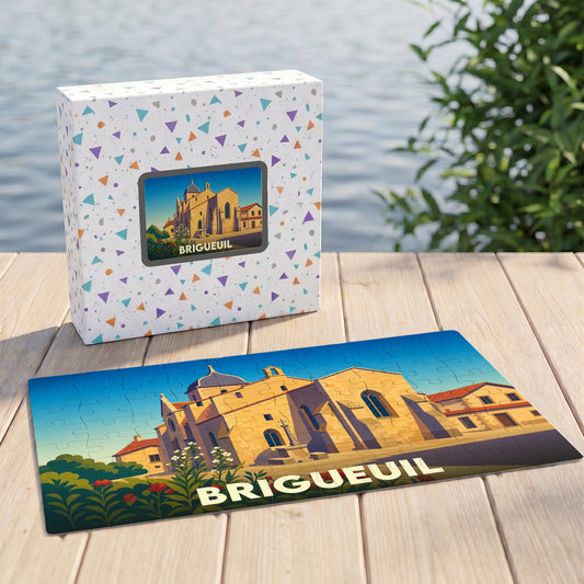 Puzzle souvenir de la ville de Brigueuil avec une illustration stylisée.