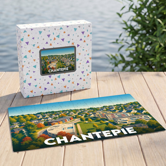 Puzzle souvenir de la ville de Chantepie illustrant un paysage urbain verdoyant et stylisé.