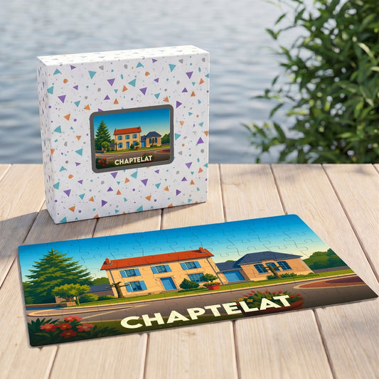 Puzzle souvenir de la ville de Chaptelat illustré d'une maison de campagne colorée.