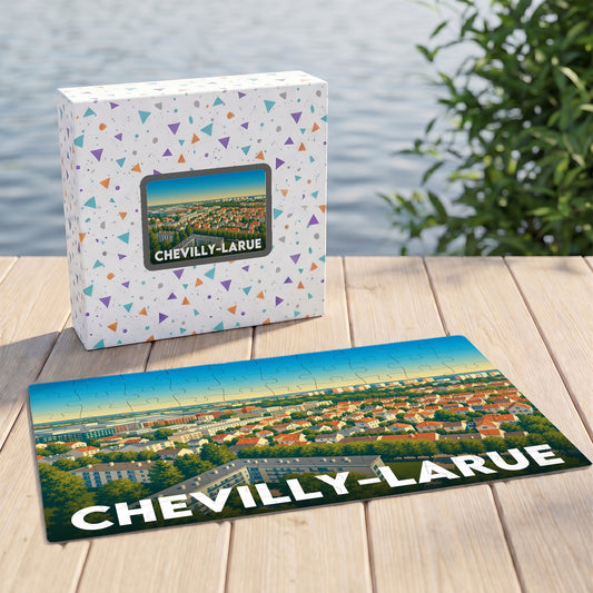 Puzzle souvenir de la ville de Chevilly-Larue présentant une illustration stylisée du paysage urbain.