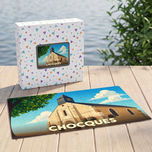 Puzzle souvenir de la ville de Chocques avec une illustration stylisée.