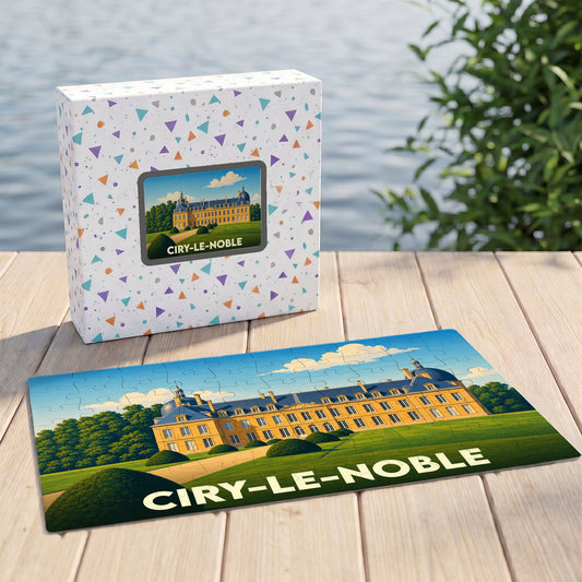 Puzzle souvenir de la ville de Ciry-le-Noble avec une illustration stylisée d'un château.