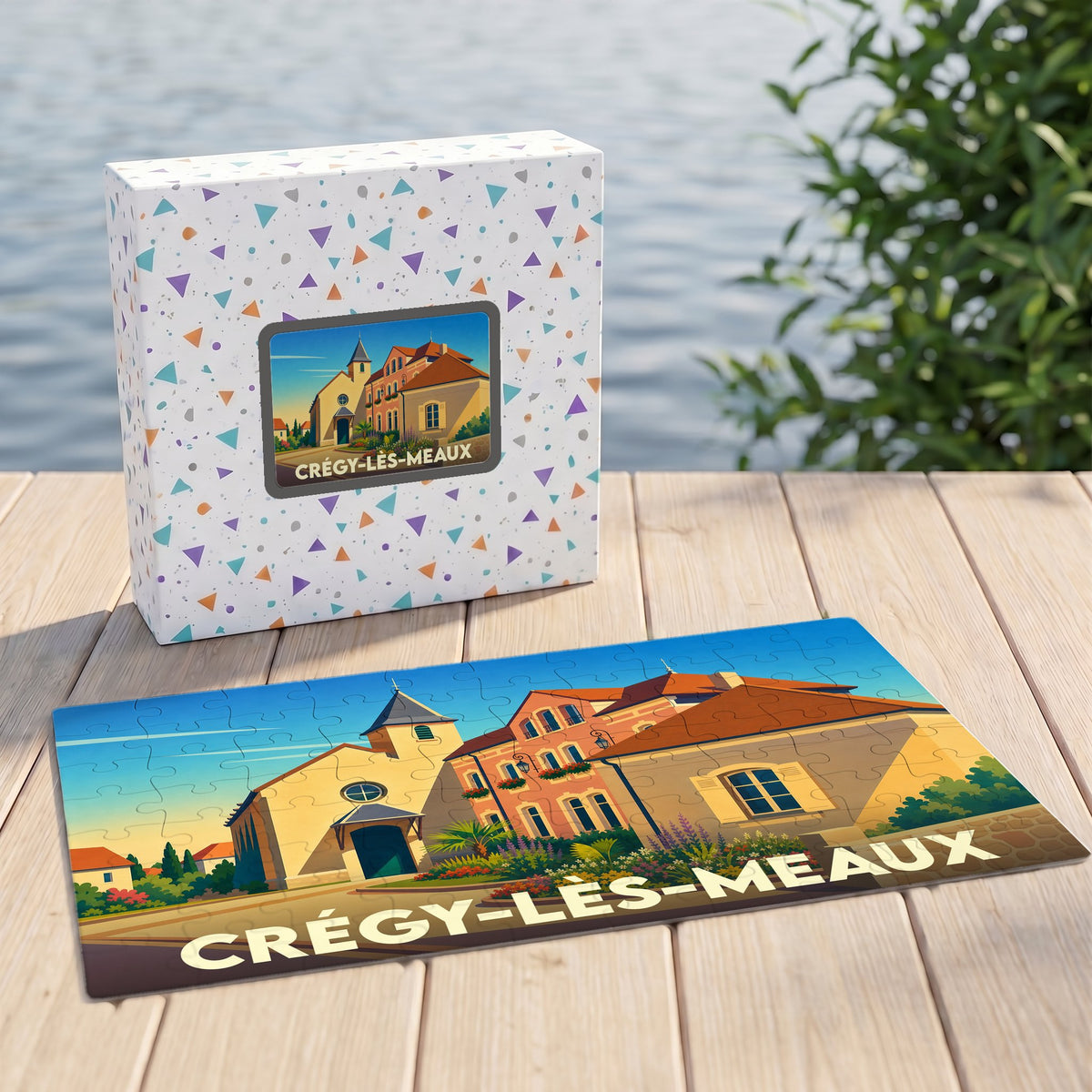 Puzzle souvenir de la ville de Crégy-lès-Meaux avec une illustration stylisée de son architecture.
