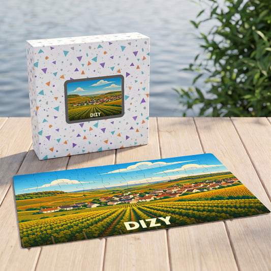 Puzzle souvenir de la ville de Dizy illustrant ses paysages de vignobles.