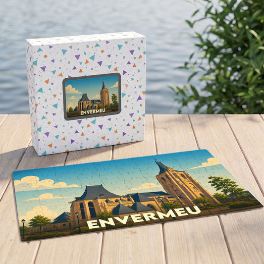 Puzzle souvenir de la ville de Envermeu avec une illustration stylisée.