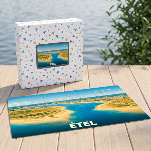 Puzzle souvenir de la ville d'Étel représentant une illustration stylisée de sa célèbre ria.