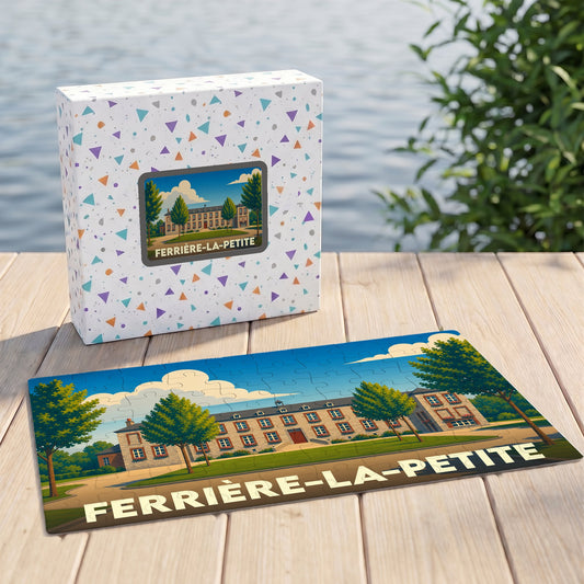 Puzzle souvenir de la ville de Ferrière-la-Petite avec une illustration stylisée.