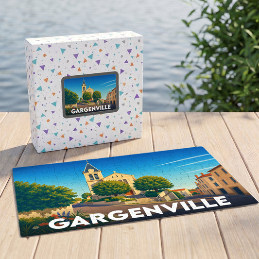 Puzzle souvenir de la ville de Gargenville avec une illustration stylisée.