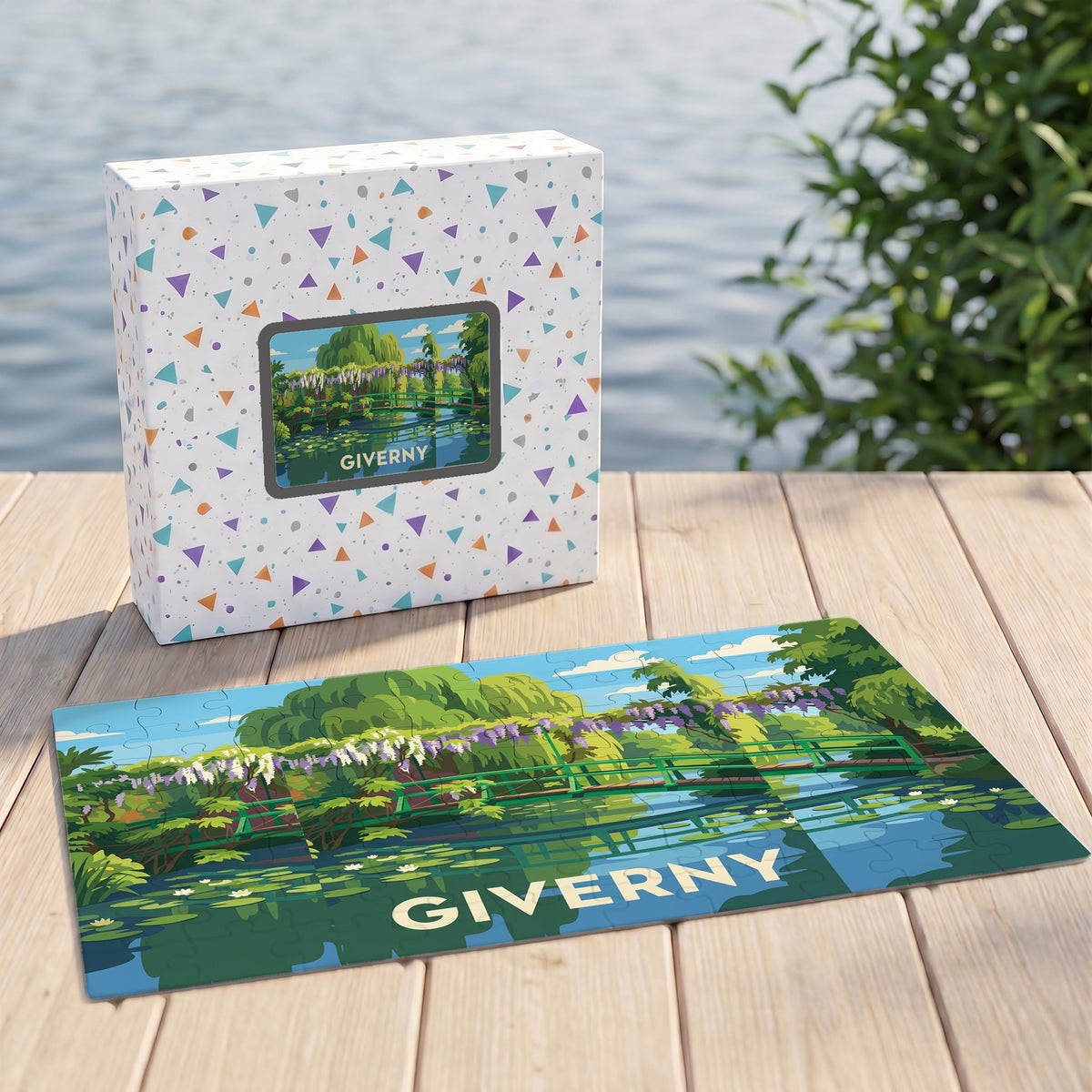 Puzzle souvenir de la ville de Giverny illustrant le pont japonais de Claude Monet.
