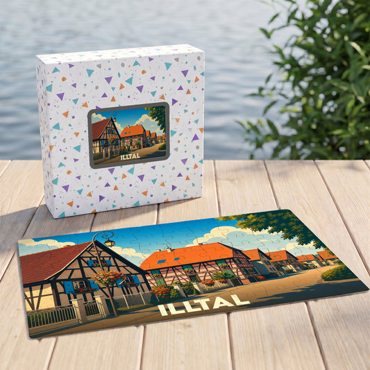 Puzzle souvenir de la ville de Illtal illustrant une rue pittoresque avec des maisons à colombages.