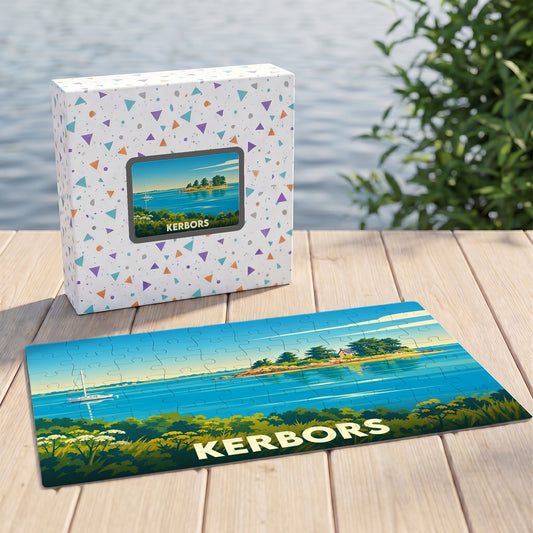 Puzzle souvenir de la ville de Kerbors avec une illustration stylisée de son littoral.