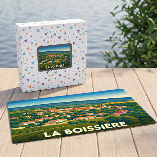 Puzzle souvenir de la ville de La Boissière avec une illustration stylisée.