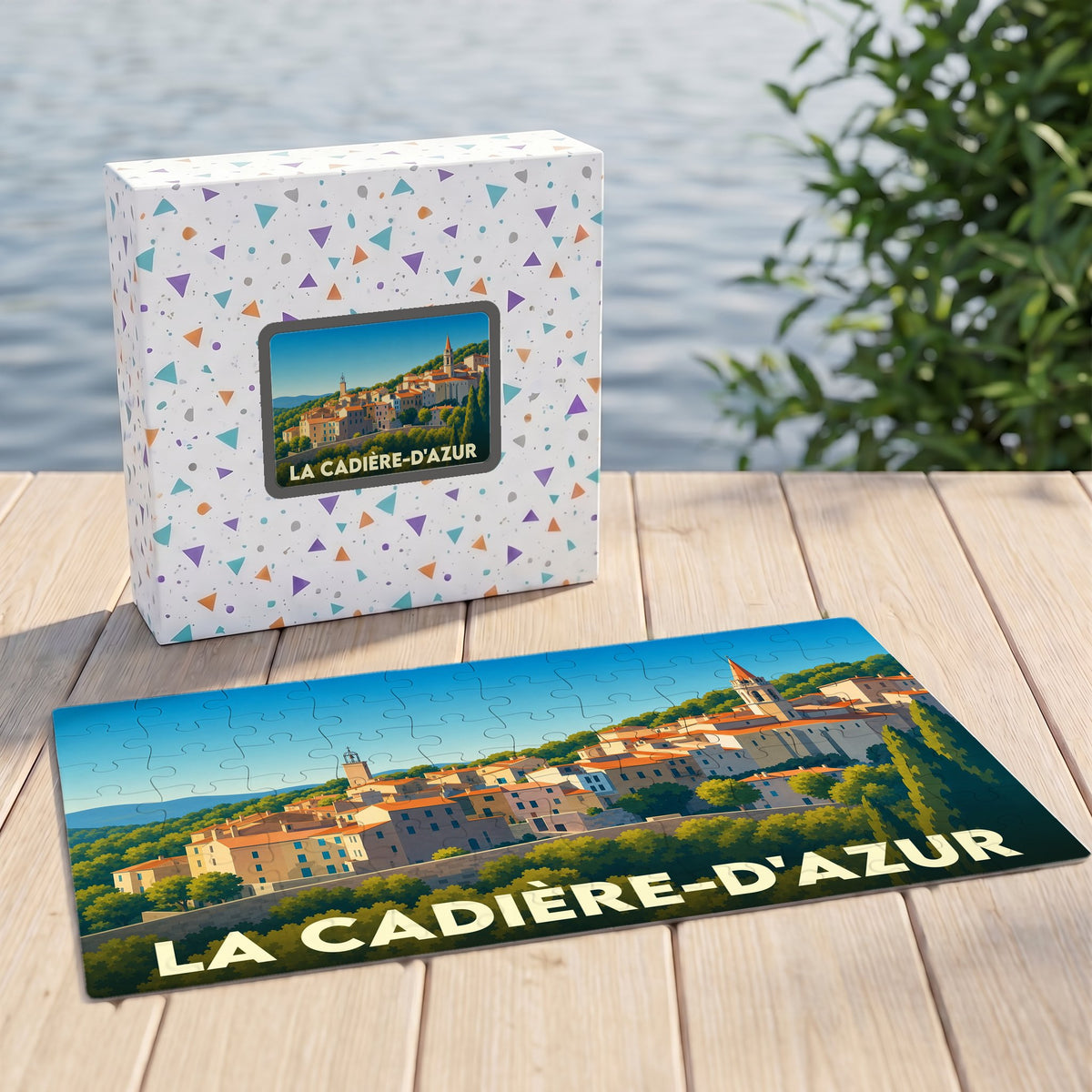 Puzzle souvenir de la ville de La Cadière-d'Azur avec son illustration de paysage provençal.