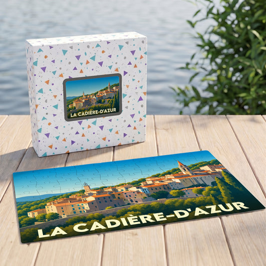 Puzzle souvenir de la ville de La Cadière-d'Azur avec son illustration de paysage provençal.