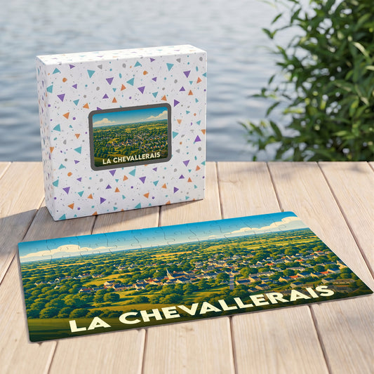 Puzzle souvenir de la ville de La Chevallerais avec une illustration panoramique stylisée.