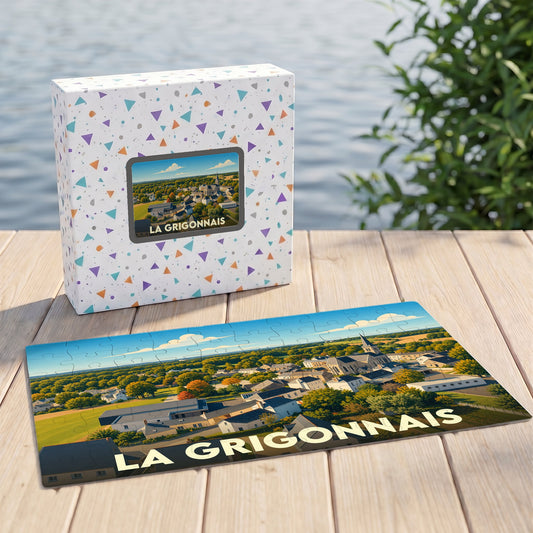 Puzzle souvenir de la ville de La Grigonnais avec une illustration aérienne colorée.