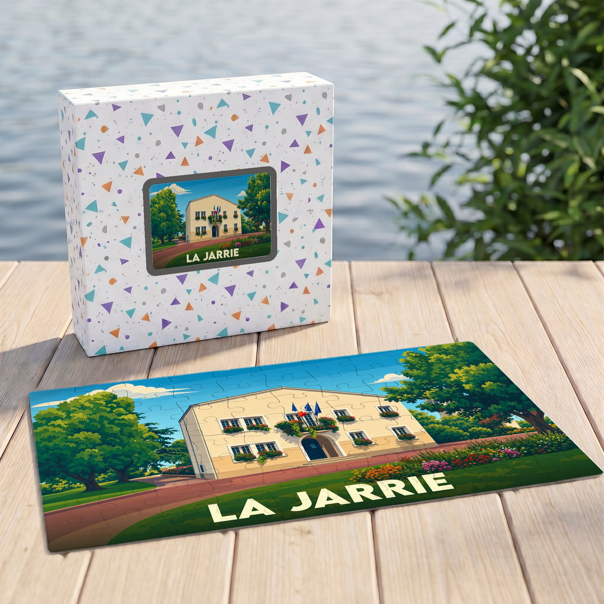 Puzzle souvenir de la ville de La Jarrie avec une illustration stylisée.