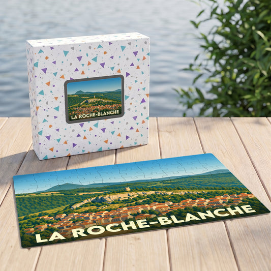 Puzzle souvenir de la ville de La Roche-Blanche avec une illustration de paysage panoramique.