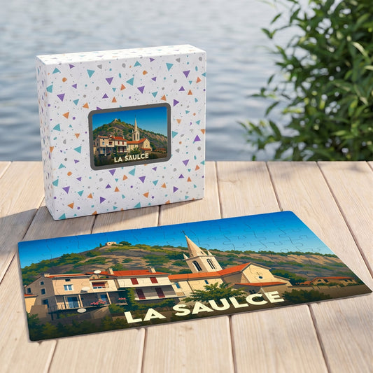 Puzzle souvenir de la ville de La Saulce avec une illustration stylisée.