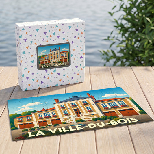 Puzzle souvenir de La Ville-du-Bois représentant une illustration stylisée de la commune.