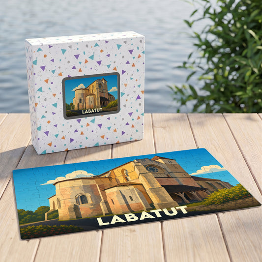 Puzzle souvenir de la ville de Labatut avec une illustration stylisée d'un monument historique.