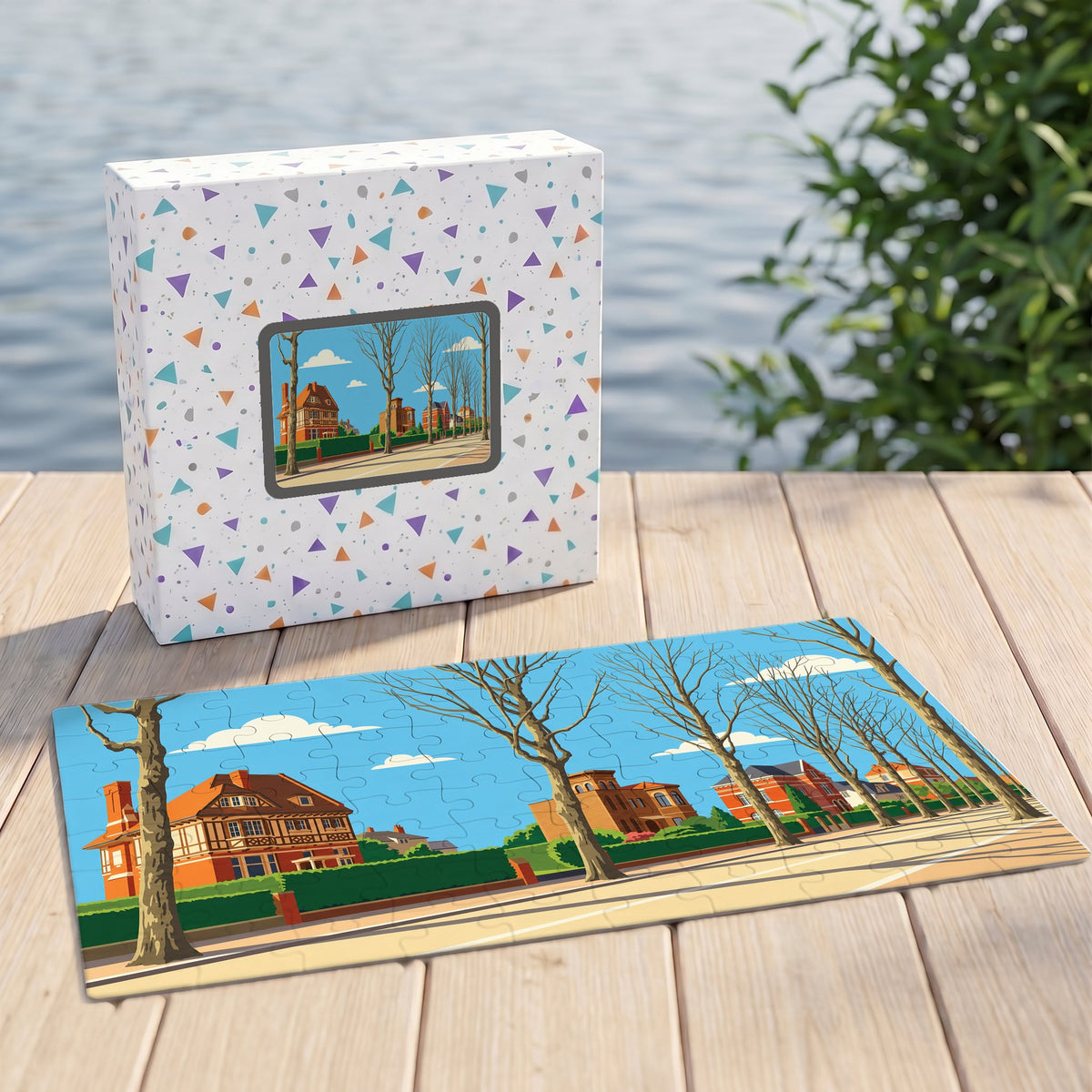 Puzzle souvenir de la ville de Lambersart avec une illustration stylisée.
