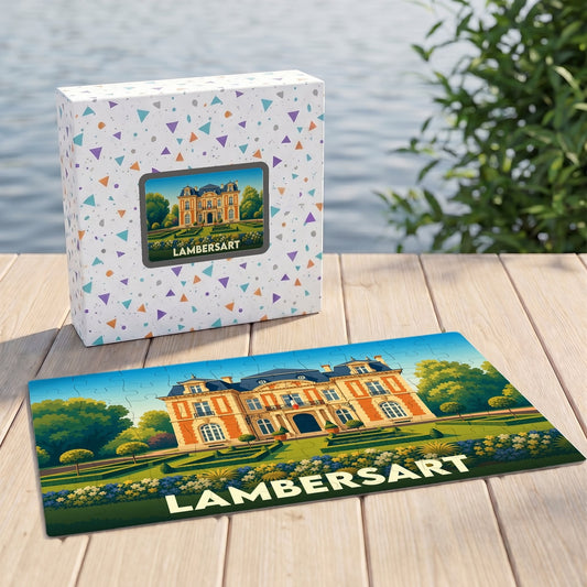 Puzzle souvenir de la ville de Lambersart illustré d'un château majestueux et son jardin.