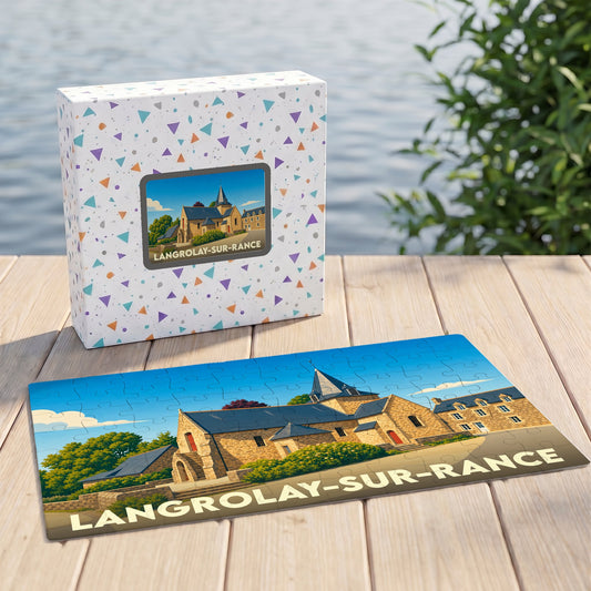 Puzzle souvenir de la ville de Langrolay-sur-Rance avec une illustration stylisée.