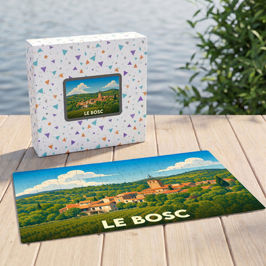 Puzzle souvenir de la ville de Le Bosc avec une illustration stylisée.