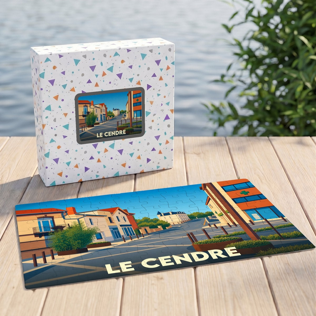 Puzzle souvenir de la ville de Le Cendre avec une illustration urbaine colorée.