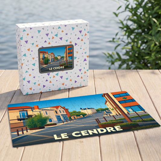 Puzzle souvenir de la ville de Le Cendre avec une illustration urbaine colorée.