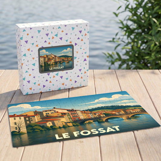 Puzzle souvenir de la ville de Le Fossat avec une illustration stylisée.