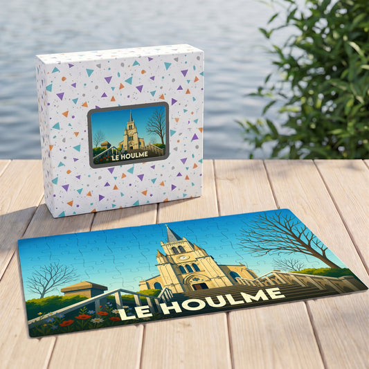 Puzzle souvenir de la ville de Le Houlme avec une illustration stylisée.