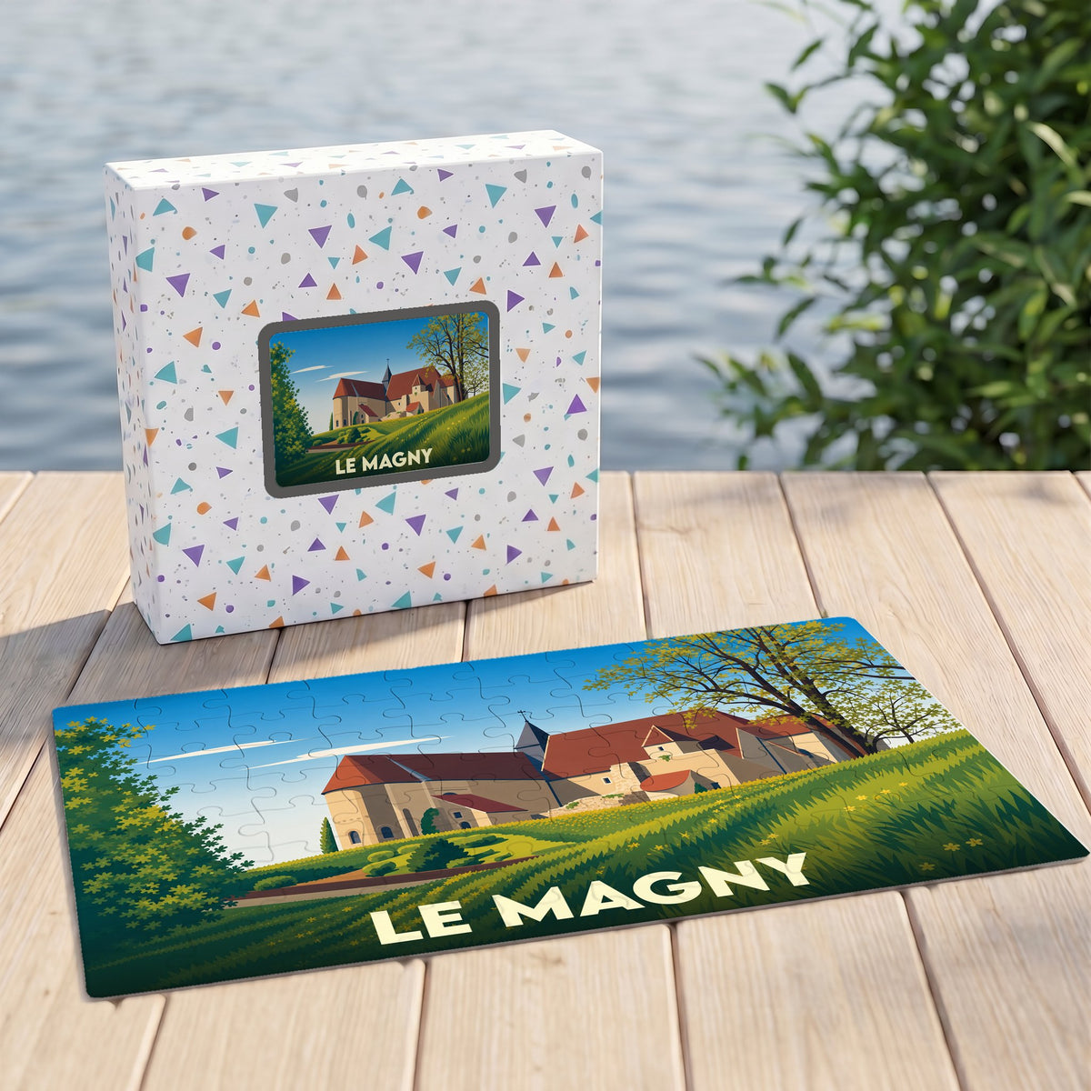 Puzzle souvenir de la ville de Le Magny avec une illustration stylisée.