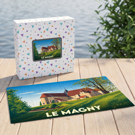 Puzzle souvenir de la ville de Le Magny avec une illustration stylisée.